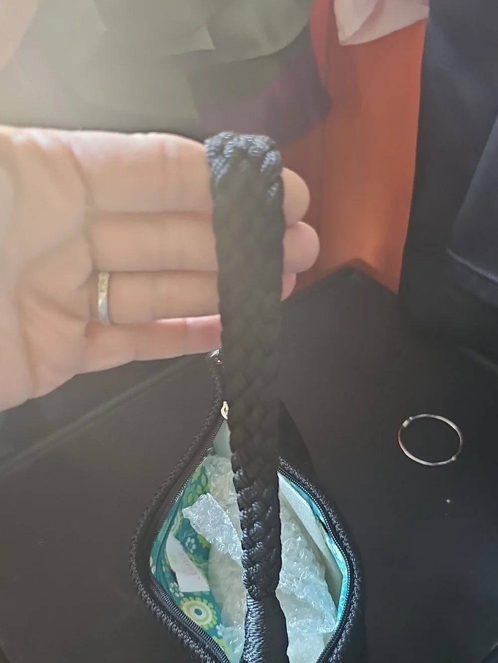 Lina Black Woven Mini Bag with Teal Floral Lining